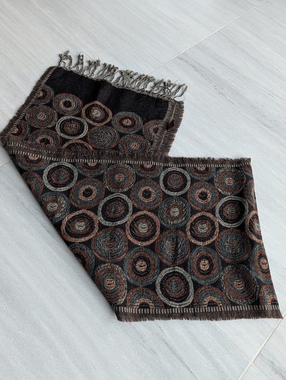 WOVEN WOOL SCARF black gray brown